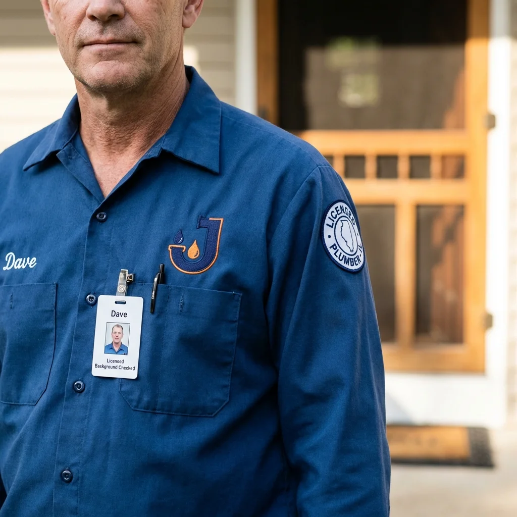 Licensed plumber showing ID badge in Greeley, NE