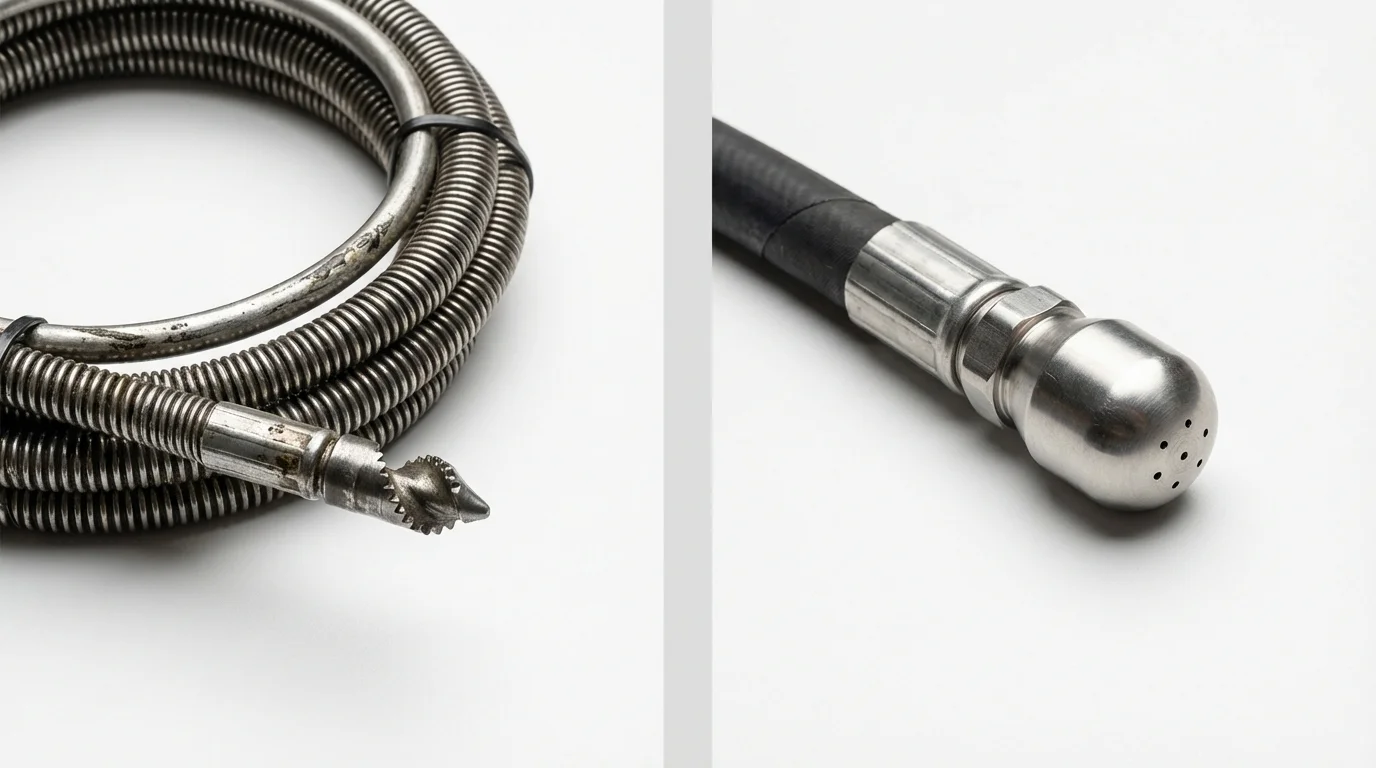 Drain snake cable and hydro jetting nozzle used for drain cleaning in Greeley, NE