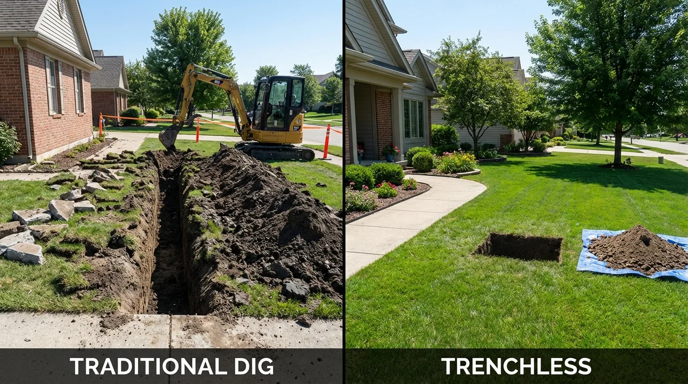 Trenchless sewer repair with minimal yard damage versus traditional excavation in Greeley, NE